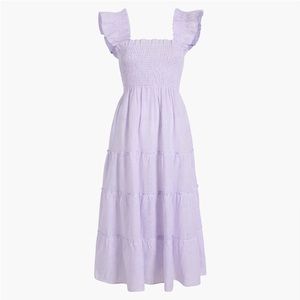 Hill House Ellie nap dress in linen lilac purple white stripe XS